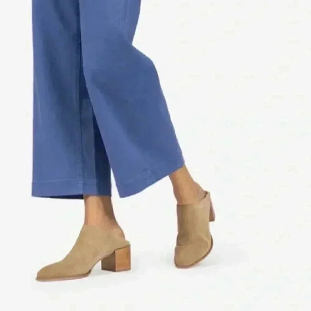 Everlane Italian Tan Suede Leather Heel Mule Convertible Ankle Booties Size 9.5